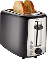 Amazon Basics 2 Slice Toaster, With 6 Browning Settings, Extra Wide Slots For Bagels and Special Breads, Removable Easy-to-Clean Crumb Tray, Cancel/Defrost/Bagel Buttons, 900W, Black & Silver